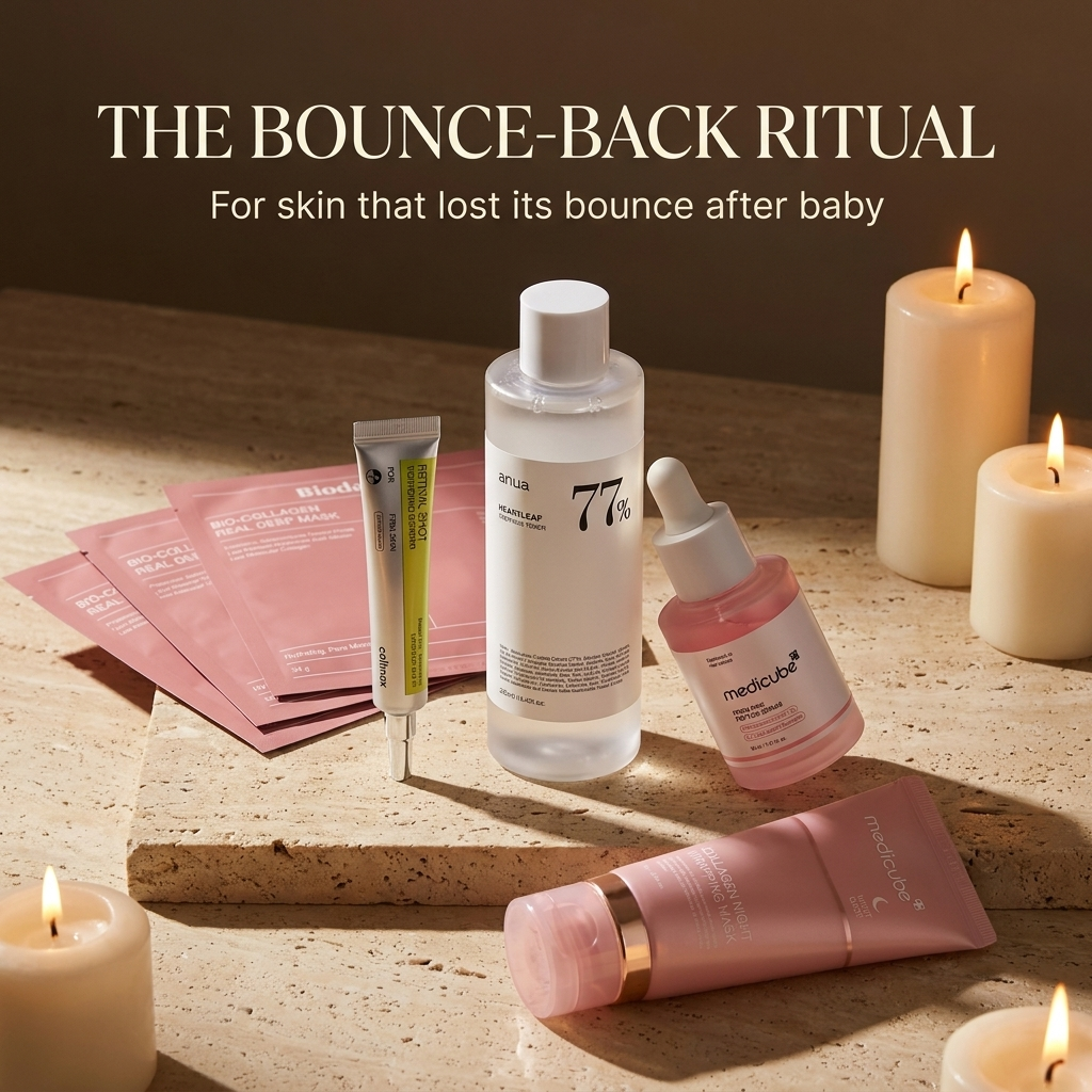 Firming K-beauty routine in warm candlelight — skin after stopping breastfeeding