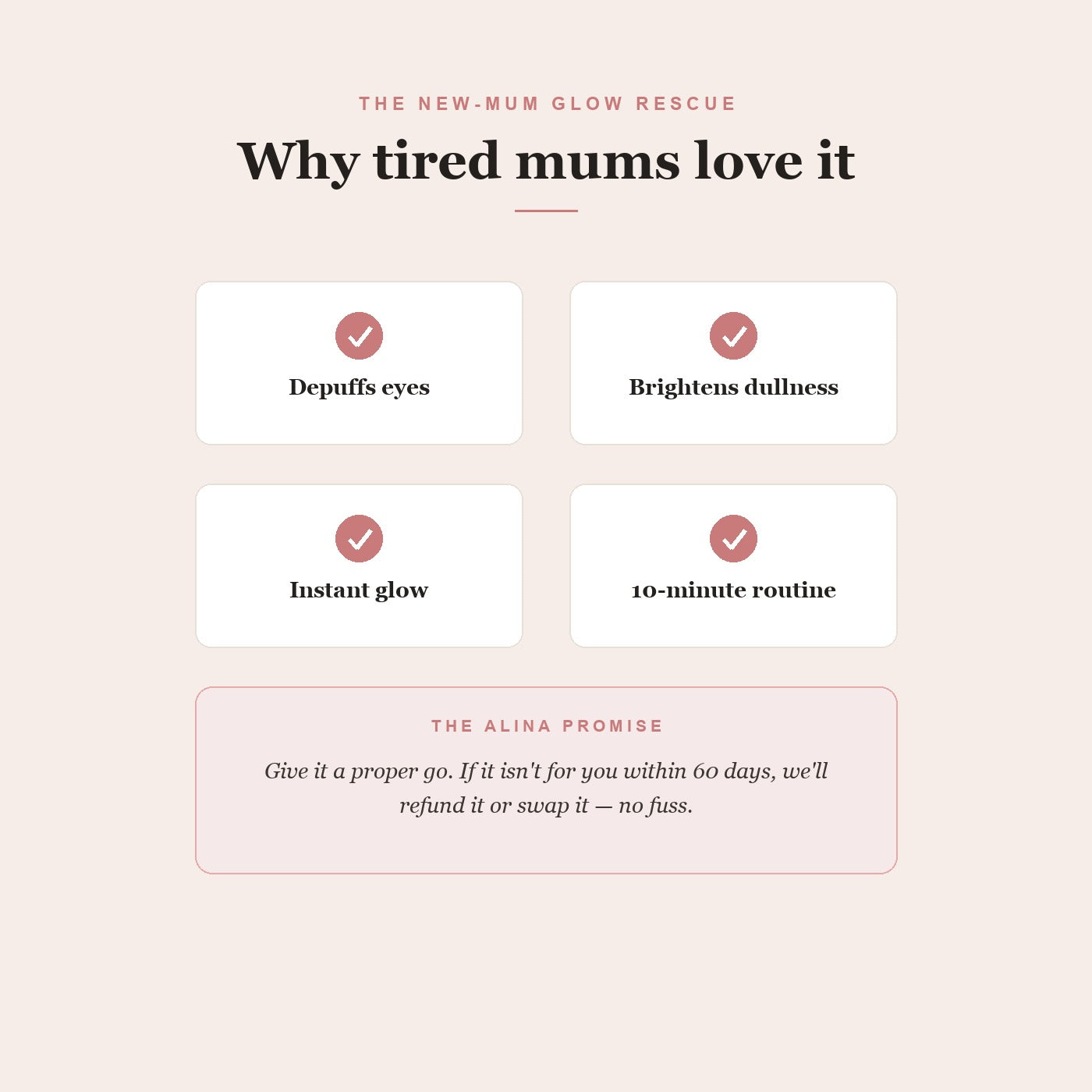 Why tired mums love the New-Mum Glow Rescue — depuff, brighten, glow