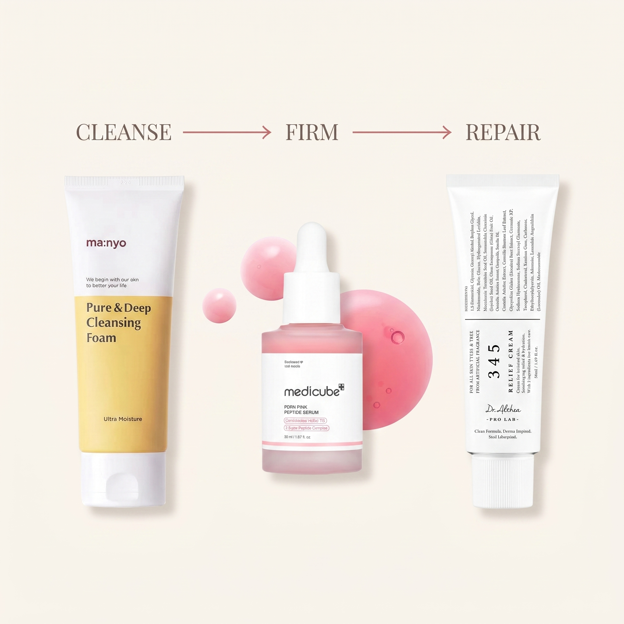 Pregnancy-Safe Routine — cleanse, firm, repair steps