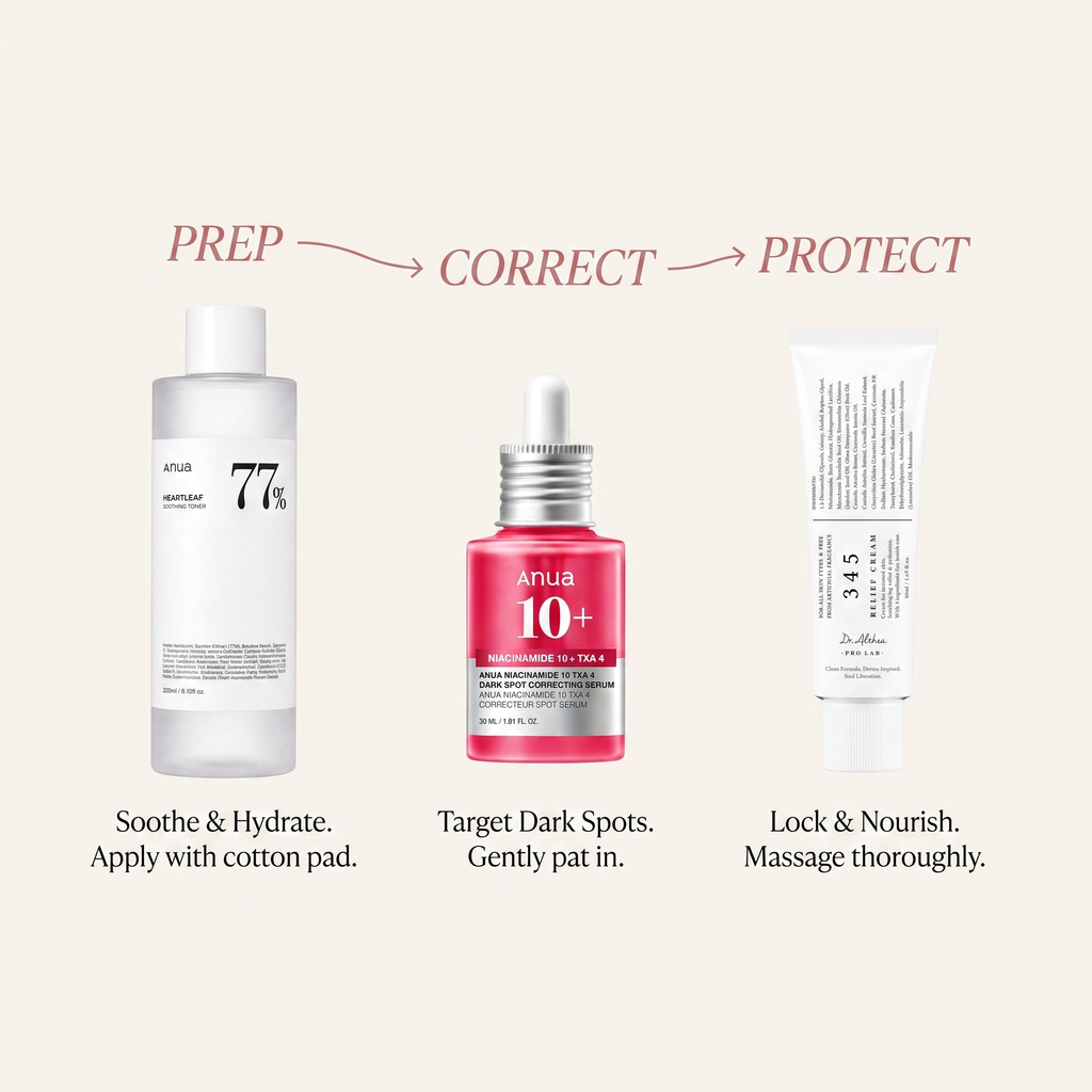 Dark-Spot Brightening Set — prep, correct, protect steps
