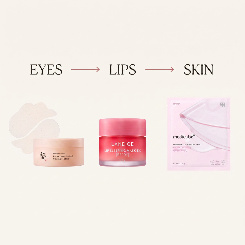 Overnight Recovery — eyes, lips, skin steps