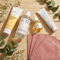 The 5-Step Glass-Skin Routine — Manyo foam, Anua 77% toner, BOJ Glow Serum and Dr. Althea 345 cream, including four Biodance collagen sheet masks