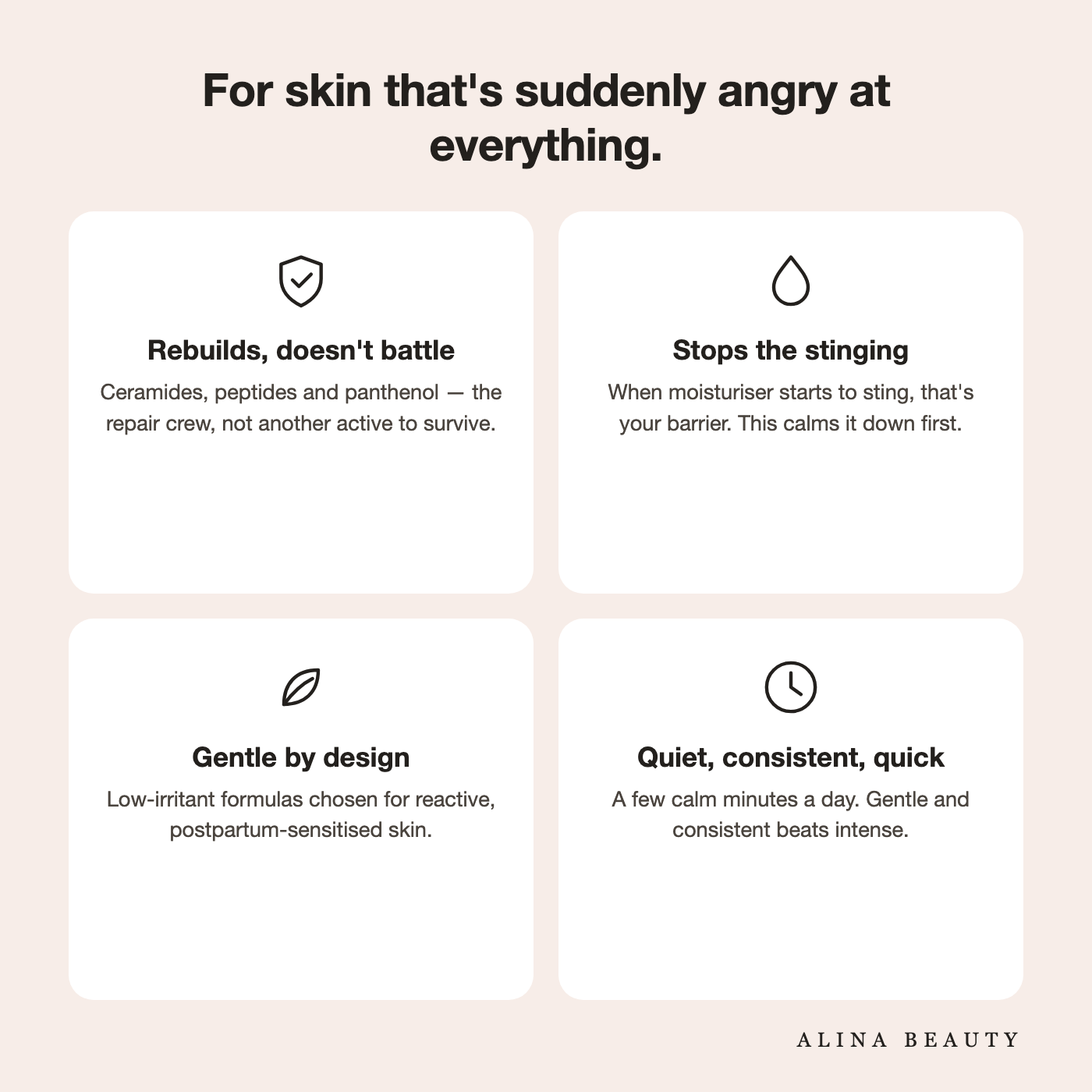 For skin that's suddenly angry at everything — rebuilds the barrier, stops the stinging