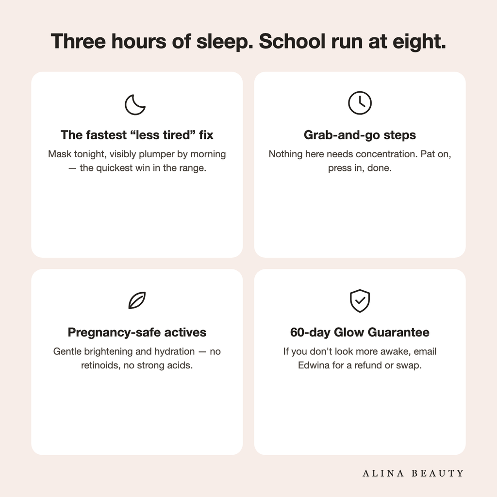Three hours of sleep, school run at eight — the fastest less-tired fix, pregnancy-safe actives
